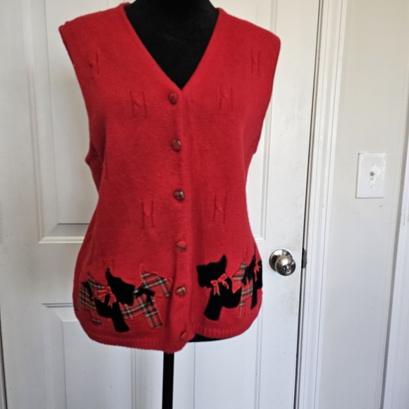 Marisa Christina Red Sweater Vest with Scottie Dog Design Size Small - Picture 2 of 14